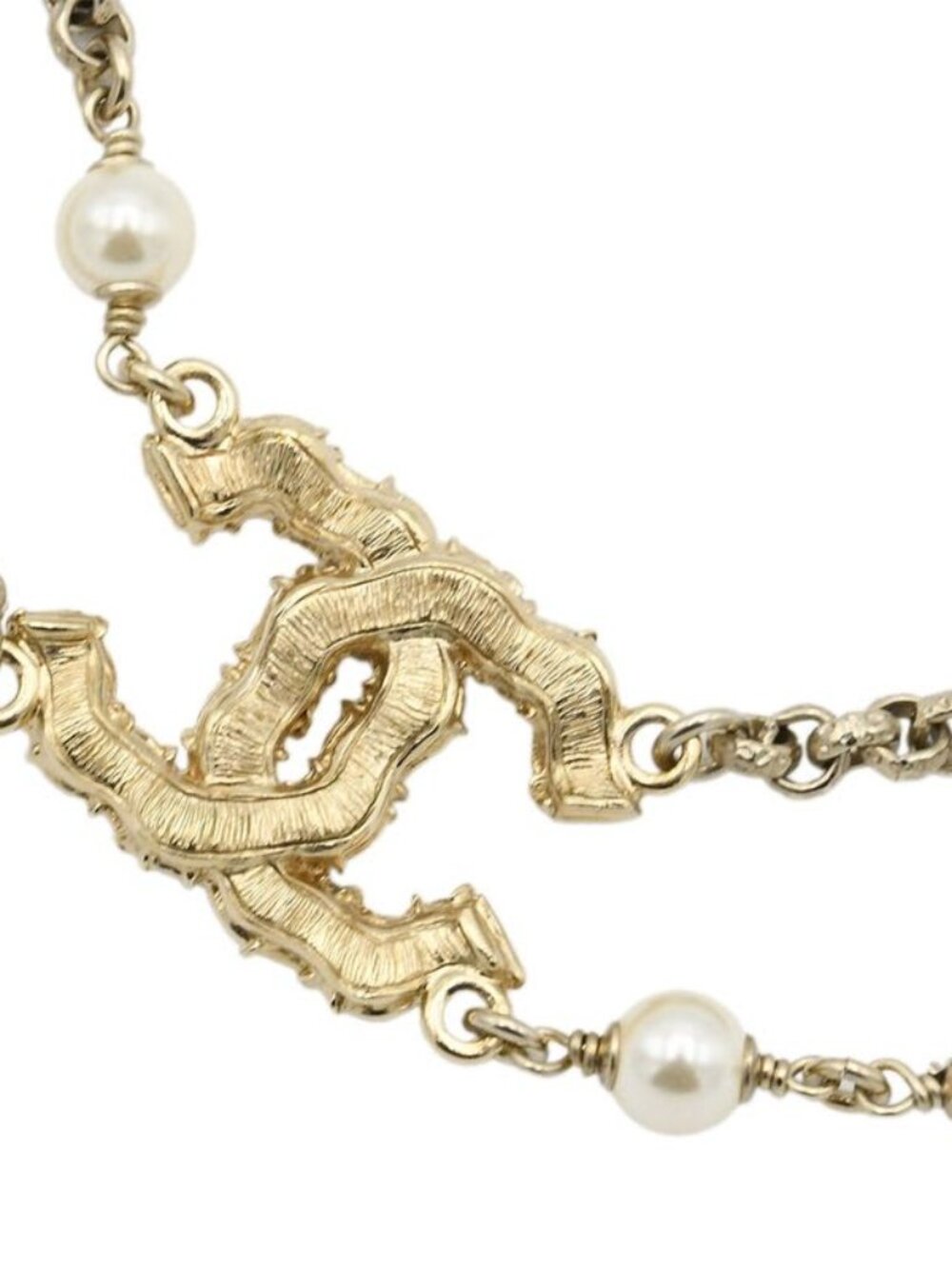 Chanel Double Necklace C20 Coco Mark Faux Pearl Rhinestone Accessory